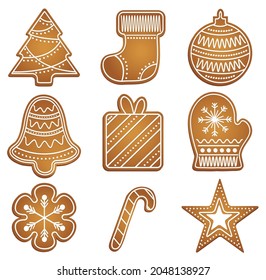 Christmas cookies set vector illustration. Gingerbread cookies icon isolated.