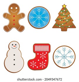 Christmas cookies set vector illustration. Gingerbread and chocolate cookies icon isolated.