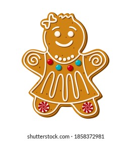 Christmas cookies in the shape of a gingerbread woman.Festive homemade sweets on a white background. Vector illustration