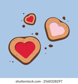 Christmas cookies in the shape of hearts. Vector illustration of Christmas gingerbread.