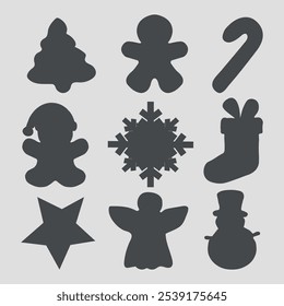 Christmas cookies silhouette, collection of cookies vector illustration isolated on white background
