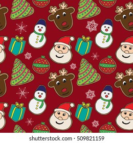 christmas cookies sketch pattern on color background