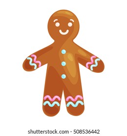 Christmas Cookies Smiling Decorated With Icing, Dancing And Having Fun, Happy Xmas Gingerbread Man Sweet Food Vector Illustration