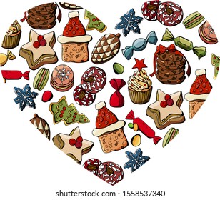 
Christmas cookies and sweets in the heart