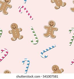 Christmas cookies and sweets, seamless vector pattern.