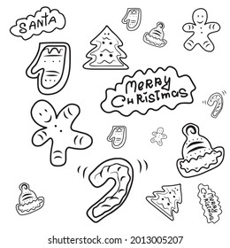Christmas cookies and text merry Christmas .Vector children's design for greeting cards, banners.Sticker