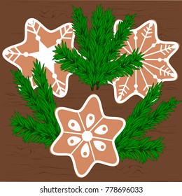 Christmas cookies and Christmas tree branches