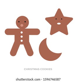 christmas cookies vector illustration background. funny gingerbread man, star and moon
