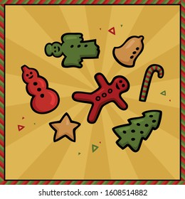 Christmas cookies. Vector set of hand drawn winter holiday symbols