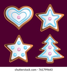 Christmas cookies vector set. Sweet decorated new year, christmas gingerbread.