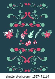 Christmas cool botanical element and frame border design
