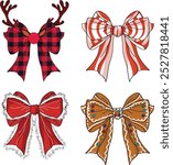 Christmas Coquette bow: Reindeer, candy cane, Santa outfit, gingerbread coquette.Art and Illustration