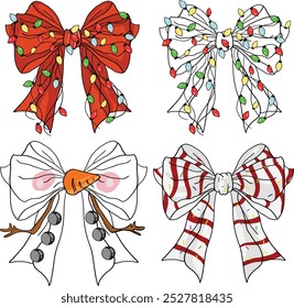 Christmas Coquette bow: snowman, christmas cake, xmas lights coquette.Art and Illustration