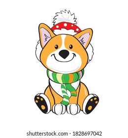 Christmas corgi dog on a white background isolated. Vector cartoon illustration