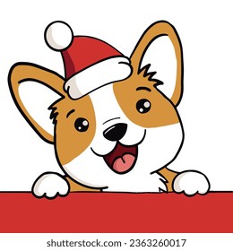 Christmas Corgi Pembroke with Christmas hat, vector illustration