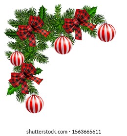 Christmas corner decoration with Christmas holly garland, red. Vector.