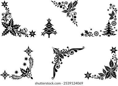 Christmas corner flower ornament silhouette illustration 