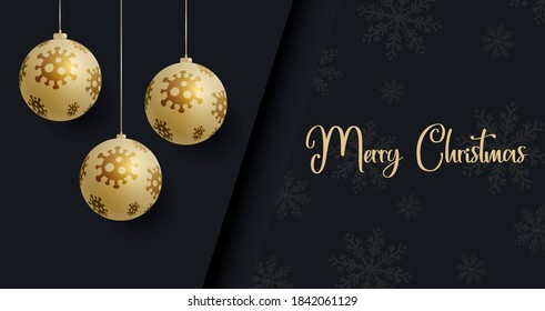 Christmas coronavirus ball banner. Christmas events and holidays during a pandemic Vector illustration. Covid-19 prevention