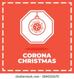 Christmas Coronavirus road sign. Flat cartoon Christmas ball Corona virus Bacteria Cell Icon in caution traffic signs. Warning symbol of COVID-19, MERS-Cov, Novel coronavirus. Vector illustration