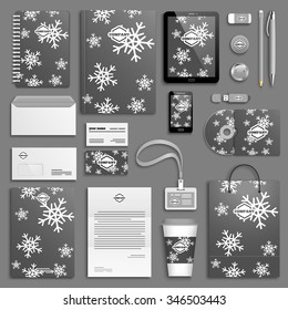 Christmas corporate identity template set. Business stationery mock-up with logo. Branding design. 