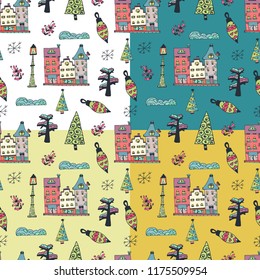 Christmas cottages in the city patterns