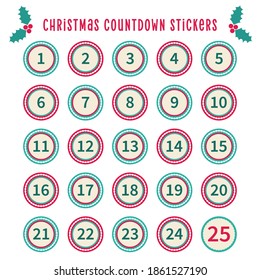 cuenta regresiva de Navidad, calendario 1 a 25, conjunto de vectores
