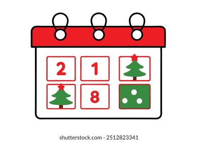 Navidades de cuenta regresiva calendario Vector línea arte, ilustración Clipart con aislado sobre fondo blanco