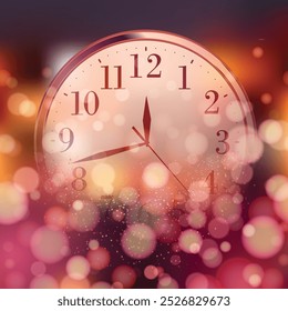 Reloj de cuenta regresiva de Navidades con luces festivas y cálido efecto Bokeh. Ilustración vectorial