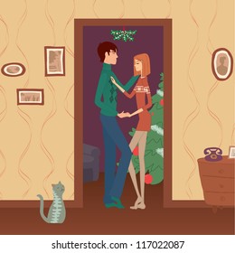 Christmas Couple Under The Mistletoe