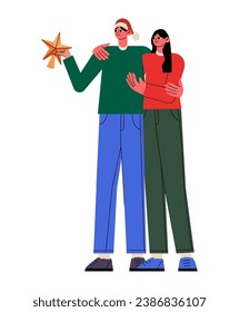 christmas couple wearing traditional clothes characters