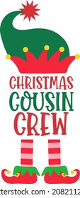 Christmas Cousin Crew Santa Clause Cap Elf green red yellow T-Shirt Christmas Tee Design Elf leg shoe Christmas colorful print template graphic Design 