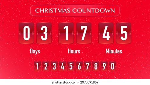 Christmas coutdown calendar flip board with scoreboard. Time remaining realistic style isolated on white background-web page upcoming event, sale, black friday vector. 10 eps