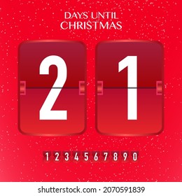 Christmas coutdown calendar template flip board with scoreboard. Time remaining realistic style isolated on white background-web page upcoming event, sale, black friday vector. 10 eps