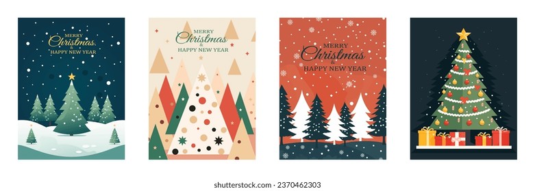 Christmas cover design. Set of greeting cards for the Christmas and New Year holidays. Minimalistic postcard design. 