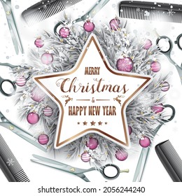 Christmas cover with scissors and combs.  Eps 10 vector file.