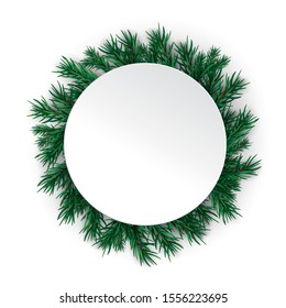 Christmas cover with white label and green fir branches.  Eps 10 vector file.