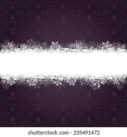 Christmas cover with white snowflakes on the purple background. Eps 10 vector file.