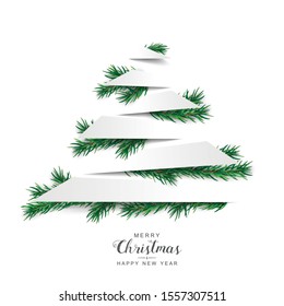 Christmas cover with white christmas tree and green fir branches.  Eps 10 vector file.