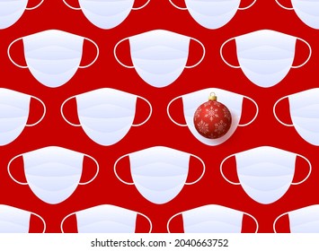 Christmas covid Seamless pattern vector illustration. Virus protection and Merry Christmas concept. Vector of New Year 2021 and Coronavirus Covid-19 during pandemic