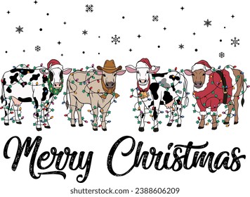 Christmas Cows, Cows Bundle, Western Mooey Christmas, Retro Cowboy Cow, Cow Light Christmas, Holstein Cow, Highland Cow XMas 