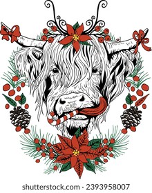 Christmas Cows, Highland Cow, Western Mooey Christmas, Retro Cow Christmas, Holstein, Funny Cow XMas, Western Cow Png, Funny Christmas 