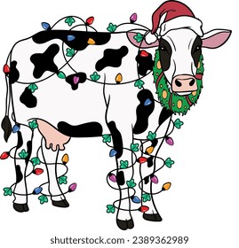 Christmas Cows, Western Mooey Christmas, Retro Cowboy Cow, Cow Lights Christmas, Holstein Cow