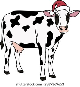 Christmas Cows, Western Mooey Christmas, Retro Cowboy Cow, Cow Santa Hat, Holstein Cow