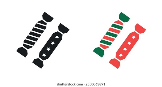 Christmas cracker icon set in black and colored version