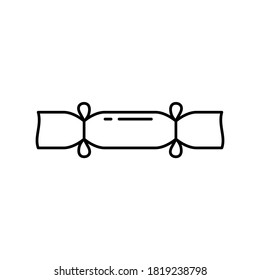 Christmas cracker. Linear icon of whole new year cracker with bows. Black simple illustration of holiday attributes, accessory for fun, game. Contour isolated vector pictogram on white background