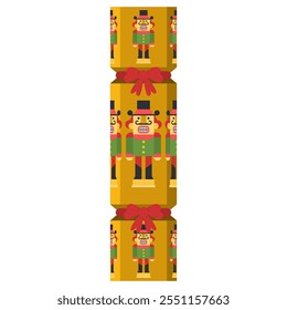 Christmas cracker with nutcracker pattern vector cartoon illustration isolated on a white background.