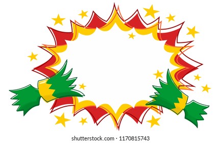 Christmas Cracker Pulled Apart With Outline Starburst Flash Background In Green Colourway With Stars