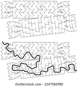 Christmas crackers maze for kids with a solution in black and white