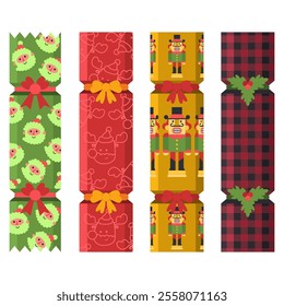 Christmas crackers vector cartoon set isolated on a white background.