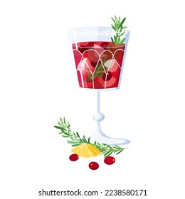 Cranberry Bourbon Cocktail de Navidad aislado de fondo blanco. Bebida de alcohol de invierno. Ilustración vectorial moderna plana. Todo lo que necesitas para la fiesta navideña